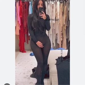 SKIMS SHEER SCULPT CATSUIT BLACK NWT